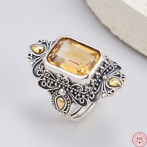 Anillos de Plata de Ley S925 BOCAI para Mujer y <span class=keywords><strong>Hombre</strong></span>, Diseño Retro con Incrustaciones de <span class=keywords><strong>Citrino</strong></span> Natural, Estilo Palacio, Joyería Fina de Plata - Product Image 5