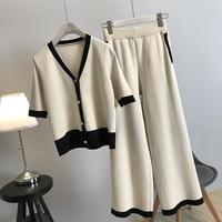Mode grande taille Slim couleur unie à manches courtes et pantalons pull tricoté pour femmes