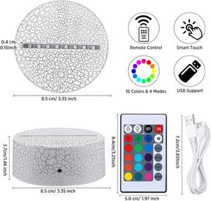 Base de Lámpara LED 3D con Diseño de Grietas, Luz Nocturna de Ilusión de 16 Colores, Alimentada por Batería USB para Decoración del Hogar - Product Image 2