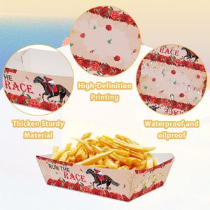 Plateaux à collation pour courses hippiques, plateaux alimentaires jetables en papier, motifs équestres roses, fournitures de fête pour hot-dogs et nachos - Product Image 4