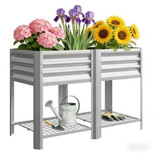 Jardinera Elevada de Acero Galvanizado con Estante de Almacenamiento, Contenedor para Plantas de Exterior Plateado - Product Image 1