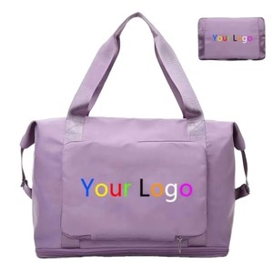 Sac de voyage pliable tendance grande capacité, sac à main avec séparation sec/humide, en polyester imperméable, fermeture éclair, personnalisable, noir, pour fitness et bagages - Product Image 1