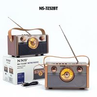 Radio rétro 3 bandes AM FM SW NS-7232BT avec Bluetooth sans fil, USB, TF, batterie rechargeable 1800mAh, grand bouton et poignée rétroéclairés