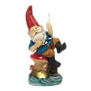 Custom Funny Garden Gnome Fishing Gnome With Solar Light Outdoor Resin Statue