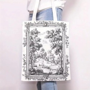 Sac fourre-tout vintage en <span class=keywords><strong>toile</strong></span> <span class=keywords><strong>de</strong></span> <span class=keywords><strong>Jouy</strong></span>, imprimé paysage gravé à l'aquarelle, sac à bandoulière réutilisable et écologique pour le shopping - Product Image 4