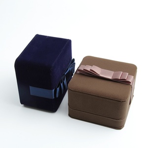 Ribbon Design Velvet Jewelry Box for Women Rectangle <b>Storage</b> for Necklaces <b>Rings</b> (Double) Bracelets - Product Image 2