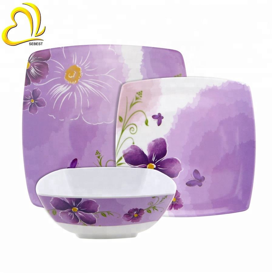 Dinnerware Set Square Purple Plates WUJO Ceramic Dinner Plate Set