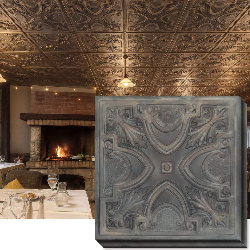 PAINTSDECOR Decorative PVC Ceiling Tiles 2x2 ft Faux Tin Embossed ...