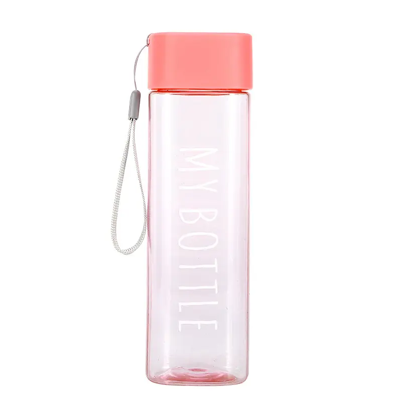 Eco-friendly portable 500ml colorful clear plastic water bottle with strap for student kids go to school