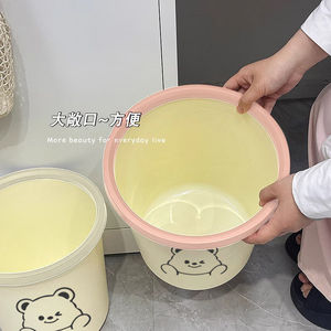 Cute Trash Can With Pressure Ring Cylindrical Indoor Waste <b>Bin</b> For Home Office Bedroom Living Room Beige Pink Trim - Product Image 4