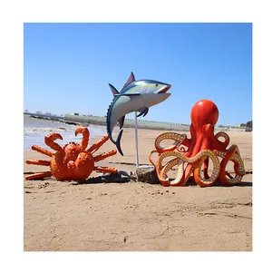 Gran oferta, exhibición de playa de mariscos al aire libre, escultura de pulpo de fibra de vidrio para tienda, decoración de restaurante de mariscos