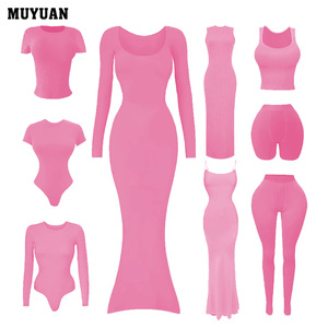 <span class=keywords><strong>Ensemble</strong></span> Sport Décontracté 2 Pièces Personnalisable Femme : Robe sans Manches Effet Côtelé, Body Débardeur et Legging en Coton, Style Basique - Product Image 1
