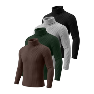 Pull à col roulé côtelé slim fit pour homme, tricot extensible à manches longues, pull d'hiver, couche de base - Product Image 2