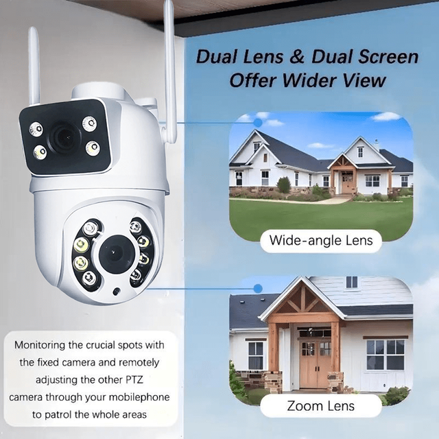 6MP Dual Lens 2.4G WiFi Pan-Tilt 360 View Security Camera Full-color Night Vision Water Resistant IP66 Supports SD Card Memory