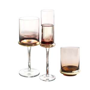 Prodotti Più Popolari: <span class=keywords><strong>Calici</strong></span> in <span class=keywords><strong>Vetro</strong></span> Colorato <span class=keywords><strong>Rosa</strong></span>, Bicchieri da Vino Senza Stelo con Bordo Dorato - Product Image 1