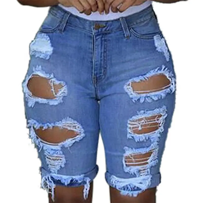 Grosir Butt Lifting Celana Pendek Denim Berpinggang Tinggi Wanita Ripped Jeans Rompers