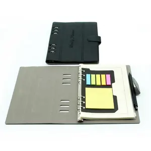 Cuadernos de oficina para la escuela, al por mayor, cuaderno de hojas sueltas de cuero en espiral a5 personalizado, cubierta de pu con bloc de notas adhesivas