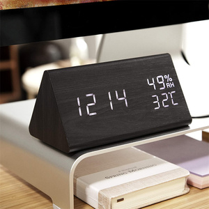 LED ไม้อุณหภูมิความชื้นเสียงเปิดใช้งานนาฬิกาปลุก - Product Image 5