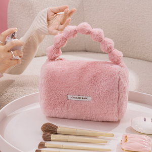 Sac à maquillage en peluche doux et portable, <span class=keywords><strong>rose</strong></span>, mignon, moelleux, avec poignée, fermeture éclair, <span class=keywords><strong>organiseur</strong></span> de maquillage - Product Image 6