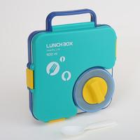 Boîte à lunch en plastique à 3 compartiments de 900 ml avec poignée, carrée, scellée, avec cuillère pour la maison, les voyages, le bureau