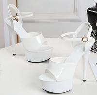 Sandales à talons hauts de 15 cm pour femme, avec bride de cheville, bout ouvert, plateforme, talon épais, couleur rouge, pour la pole dance, idéales pour l'été