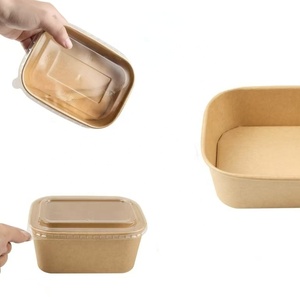 Chất lượng cao dùng một lần gia cố rim cách nhiệt nắp phẳng Kraft Tùy chỉnh hình chữ nhật giấy salad Bowl cho thực phẩm takeout giao hàng - Product Image 5