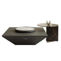 Table basse de salon moderne en marbre flottant durable en forme de triangle inversé italien avec plateau tournant carré