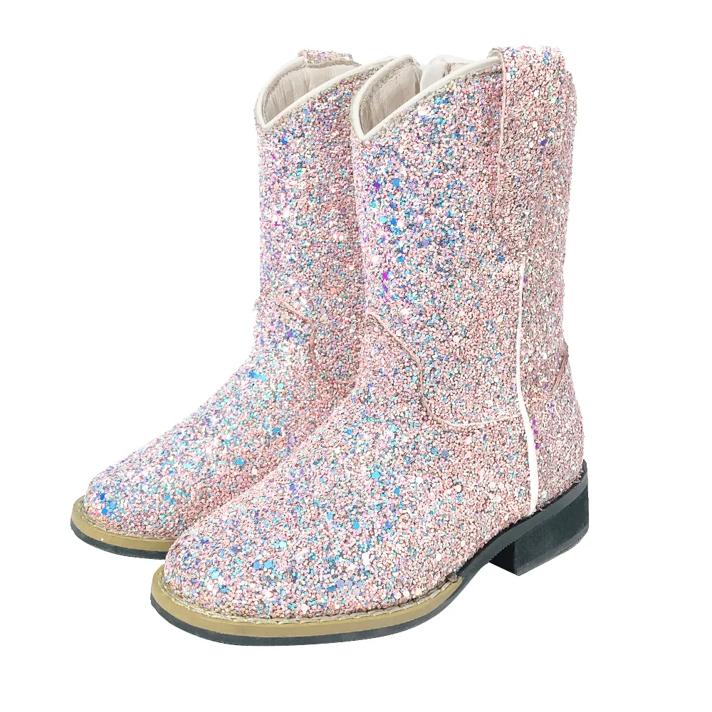 2022 Wholesale Glitter Children Cowboy Boots Comfortable Genuine Leather Kids Cute Knight Boots Fitness Children's shoes