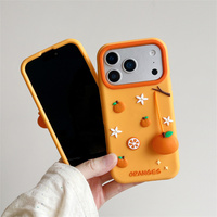 Coque de téléphone en silicone souple avec pendentif fruit 3D Orange Vibrant pour iPhone 18 17 Pro Max 16 15 14 13 – Protection estivale fraîche