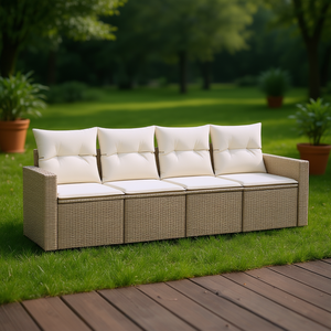 Conjunto de Sofá de Jardín de Ratán Beige de 4 Plazas con Almacenamiento, Muebles de Exterior de Diseño Contemporáneo - Product Image 2