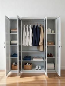 Armario de Acero Estilo Europeo con 4 Puertas y Espejo, <span class=keywords><strong>Mueble</strong></span> de Metal con Diseño Ondulado Elegante - Product Image 4