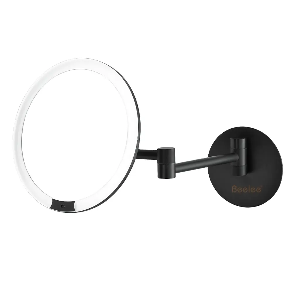 Beelee M1800BF Brass Folding Make Up Mirror Hotel 8.5 "Round Wall Mount 3X Magnification Black Sensor Makeup Mirror