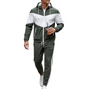 Conjunto de Sudadera con Capucha y Pantalones Deportivos de Forro Polar Transpirable con Bloques de Color para Hombre, Casual, con Logotipo Frontal, Blanco/Negro - Product Image 2