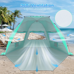 Piso extensible de instalación instantánea con 3 toldos de ventilación, tienda de campaña impermeable para la playa, protección UV, tienda de campaña para exteriores - Product Image 4
