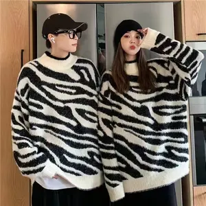Customized Zebra Pattern Printed Round Neck Printed Men'S Sweater Chill Pullover Long Sleeve Men Sweater/