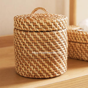 Lot de 2 paniers de rangement en rotin au design moderne avec couvercle en acier inoxydable Conteneurs multifonctionnels Vente en gros du Vietnam - Product Image 2