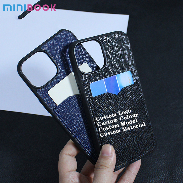 Minibook Custom Designer Premium Designer Genuine Leather With Card Slot Mobile Cell Phone Case for iphone 13 14