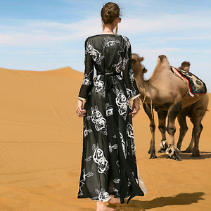 TONGYANG – ensemble Abaya brodé de fleurs, deux pièces, <span class=keywords><strong>gilet</strong></span> longue robe avec ceinture, <span class=keywords><strong>Kimono</strong></span> Eid musulman dubaï marocain Kaftan arabe femmes - Product Image 3