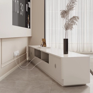 Modern Minimalist White TV Cabinet With Storage For Living Room <b>Small</b> Apartment Floor Standing Design - Product Image 3