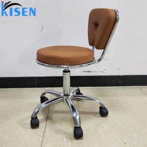 Tabouret de salon réglable en cuir PU marron, base chromée et roulettes, petit fauteuil de pédicure, vente chaude de l'usine Kisen - Product Image 5