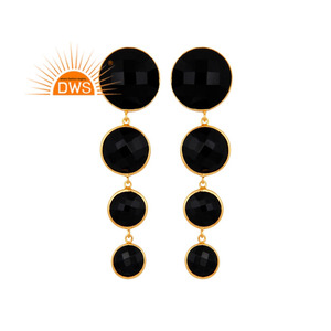Natural Black <b>Onyx</b> Dangle <b>Earring</b> Gemstone Silver Gold Plated <b>Earring</b> Women's Jewelry Supplier Classic Collection - Product Image 1