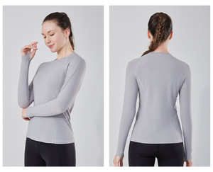 Magliette sportive traspiranti a maniche lunghe da donna elasticizzate da corsa ad asciugatura rapida magliette Casual da Yoga con Logo personalizzato T-Shirt - Product Image 3