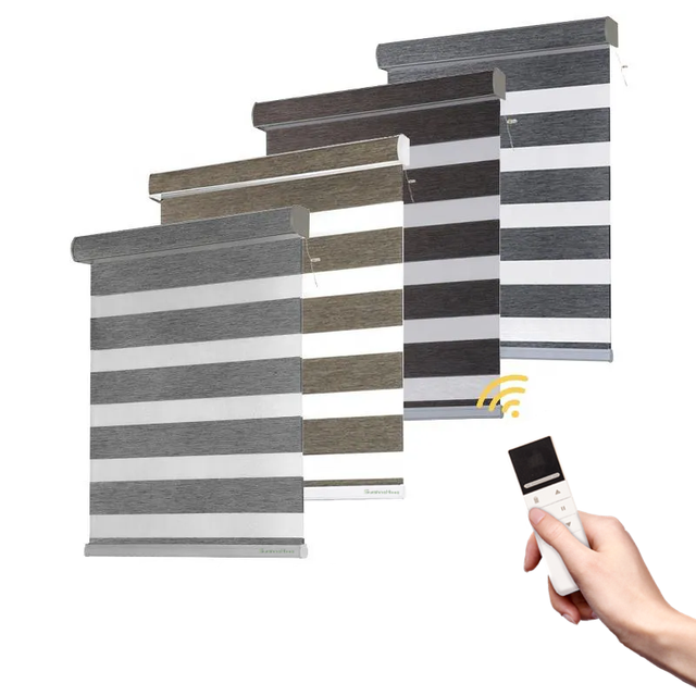 Solar Panels Window Blinds Smart Alexa Remote Control Zebra Shades Double Layer Semi Blackout Zebra Blinds