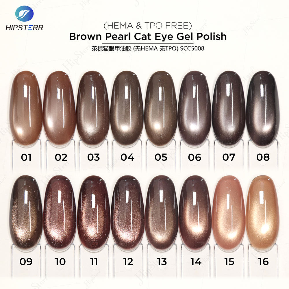 เจลขัดเงาเล็บสีน้ำตาลเพิร์ลแคทอาย (ปราศจาก HEMA และ TPO)