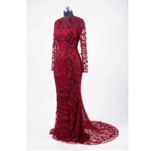 Robe de soirée longue de qualité supérieure, entièrement perlée à la main, pour femmes, idéale pour les réceptions et événements formels, disponible en gros. - Product Image 2