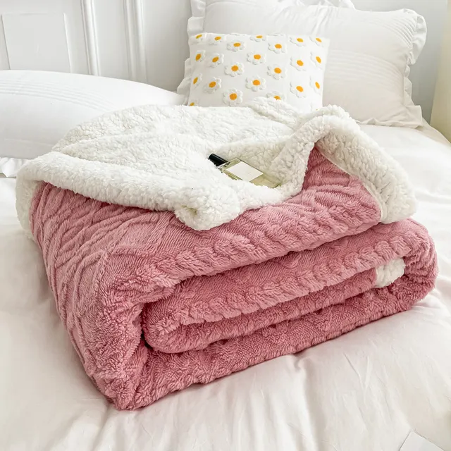 Home Thick Bed Blanket Double Sided Lamb Cashmere Fleece Plaid Blankets Winter Warm Throw Sofa Cover Newborn Wrap Kids Bedspread
