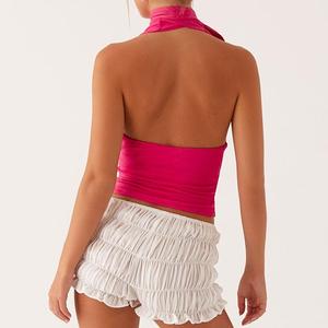 Nuevo Diseño, Top Corto Sexy con Escote Profundo en V y Tirantes Halter, Espalda Descubierta, para Mujer, Moda de Verano - Product Image 5