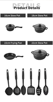 Ensemble de casseroles en fonte personnalisé de 13 pièces avec revêtement antiadhésif, finition noire, style américain, passe au lave-vaisselle