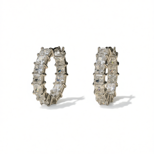 Luxury White Gold <b>Hoop</b> <b>Earrings</b> With Baguette Cut Diamonds Channel Setting For Women Everyday Wear <b>Fine</b> Jewelry - Product Image 1