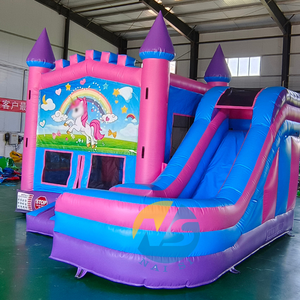Structure gonflable aquatique et sèche, violet <span class=keywords><strong>rose</strong></span>, avec toboggan, motif dessin animé pour filles, pour fêtes d'enfants - Product Image 4